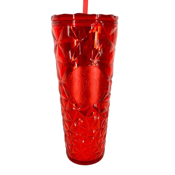 Starbucks Poinsettia Red Prism Tumbler Set With Lids Straws 16 Oz & 24 Oz - Picture 5 of 16